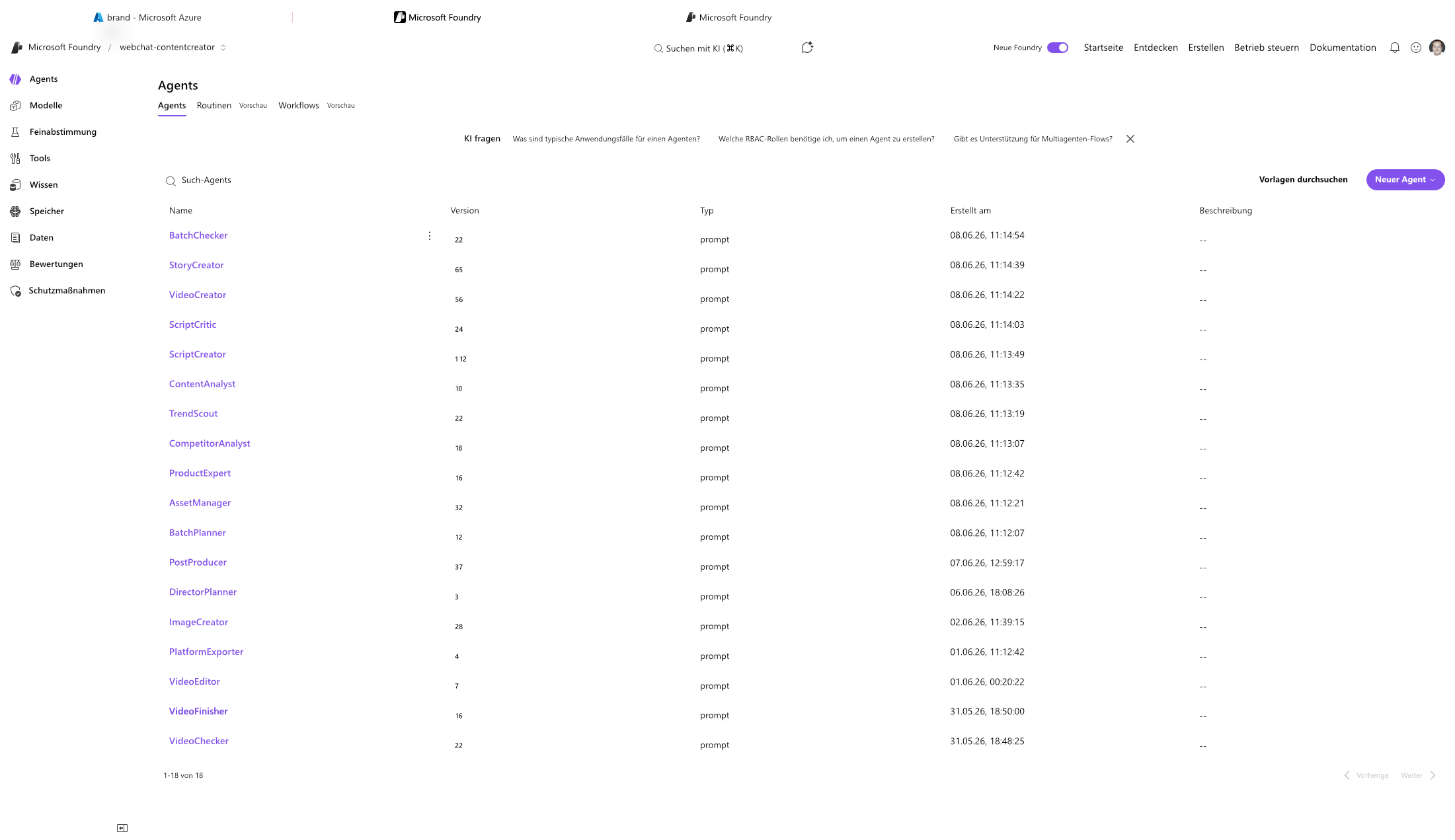 Microsoft Foundry Oberfläche